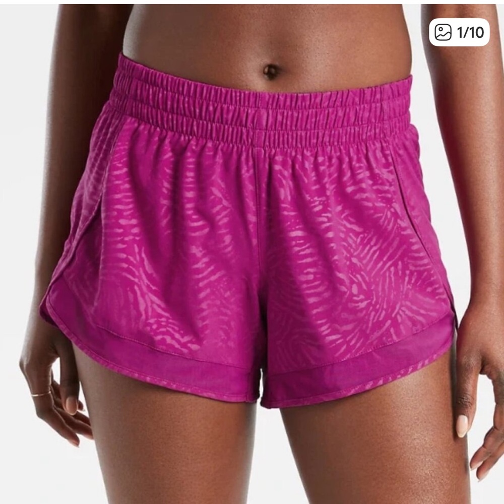 Athleta Plus Size 2X Printed Mesh Racer Run Shorts 4" Fiji Magnolia Magenta